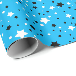 Papier Cadeau étoiles noires et blanches sur aqua