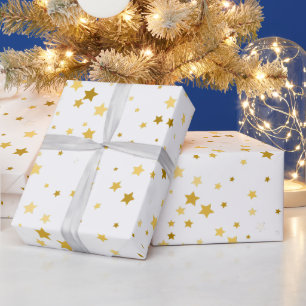 Papier Cadeau étoiles or élégantes avec motif blanc