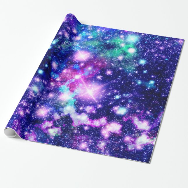 Papier Cadeau Étoiles roses et pourpres de galaxie (Déroulé)