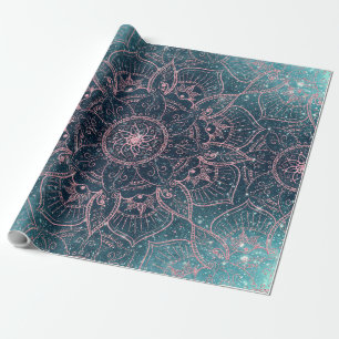 Papier Cadeau Étoiles Roses Gold Mandala Blue Nebula