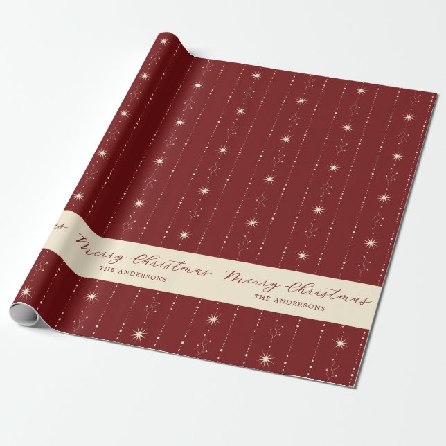 Papier Cadeau Étoiles Rouge Et Crème Joyeux Noël (Déroulé)