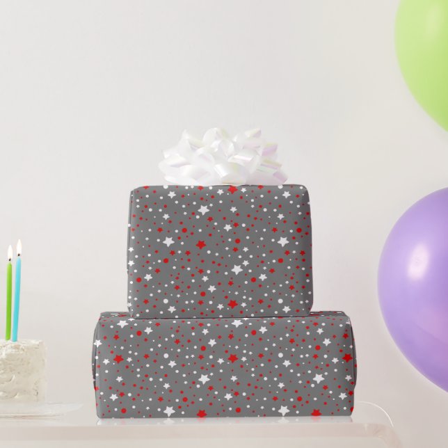 Papier Cadeau Étoiles rouges et blanches sur papier d'enveloppem (Cadeaux de fête)