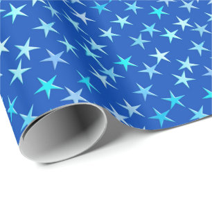 Papier Cadeau Étoiles satinées, bleu pâle sur cobalt