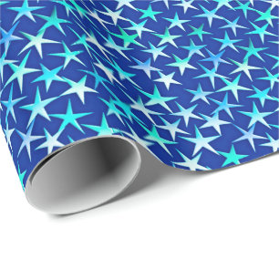 Papier Cadeau Étoiles satinées, bleu pastel sur bleu Cobalt