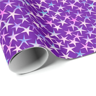 Papier Cadeau étoiles satinées, lavande sur violet