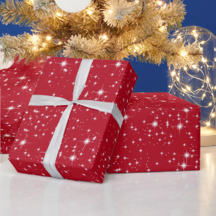 Papier Cadeau Étoiles scintillantes de Noël en rouge