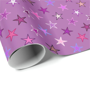 Papier Cadeau Étoiles scintillantes modernes, violet, prune et r