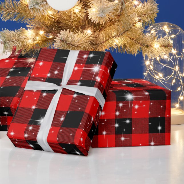 Papier Cadeau Étoiles Sur Buffalo Plaid (Vacances)