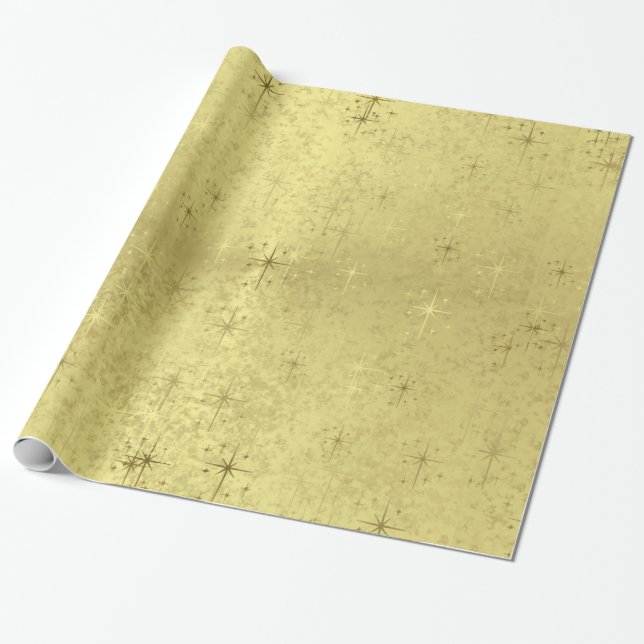 Papier Cadeau Étoiles texturisées d'or de Noël de vacances (Déroulé)