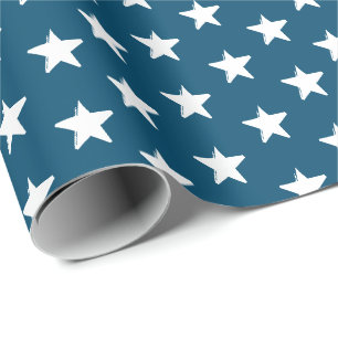 Papier Cadeau Etoiles turquoise bleu et blanc motif moderne patr