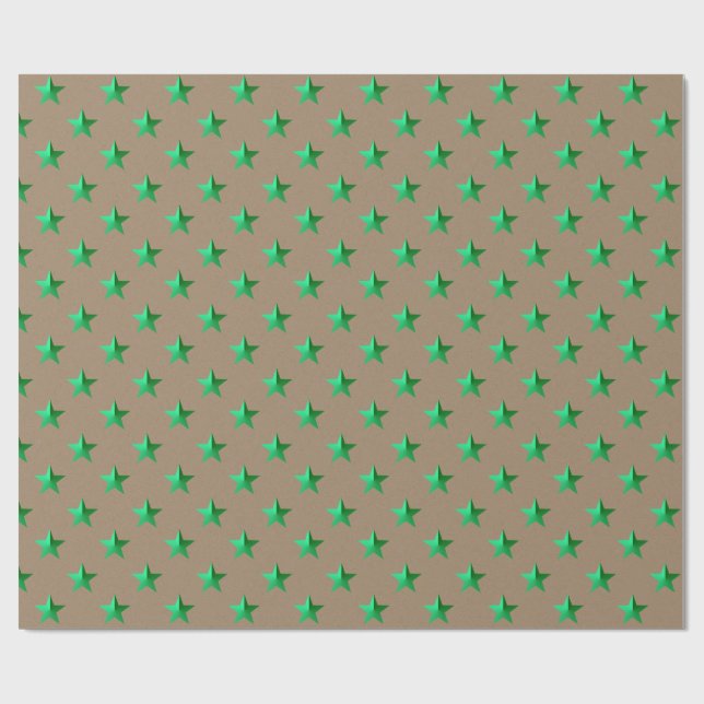 Papier Cadeau Étoiles Vertes brillantes Rustiques Kraft (Plat)