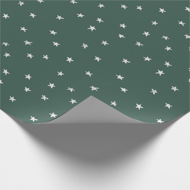 Papier Cadeau Étoiles vertes Moderne Enveloppement de Noël Minim (Coin)