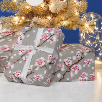 Papier Cadeau Étonnante fleurs de cerisiers roses et argentés Im