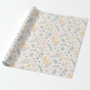 Papier Cadeau Eucalyptus australien d'acacia d'aquarelle jaune