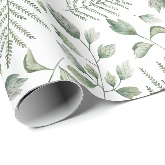 Papier Cadeau Eucalyptus et Motif de fougères rustiques (Coin rond)