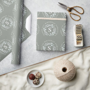 Papier Cadeau Eucalyptus Nom initial Joyeux 21e Anniversaire Sag