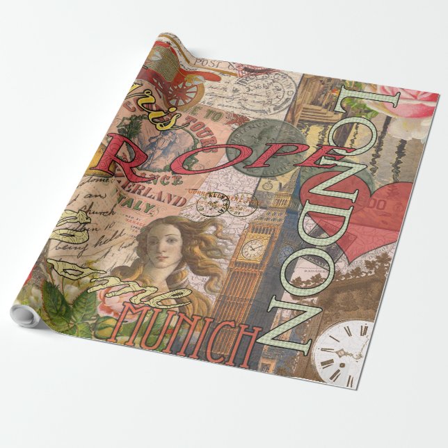 Papier Cadeau Europe Travel Vintage (Déroulé)