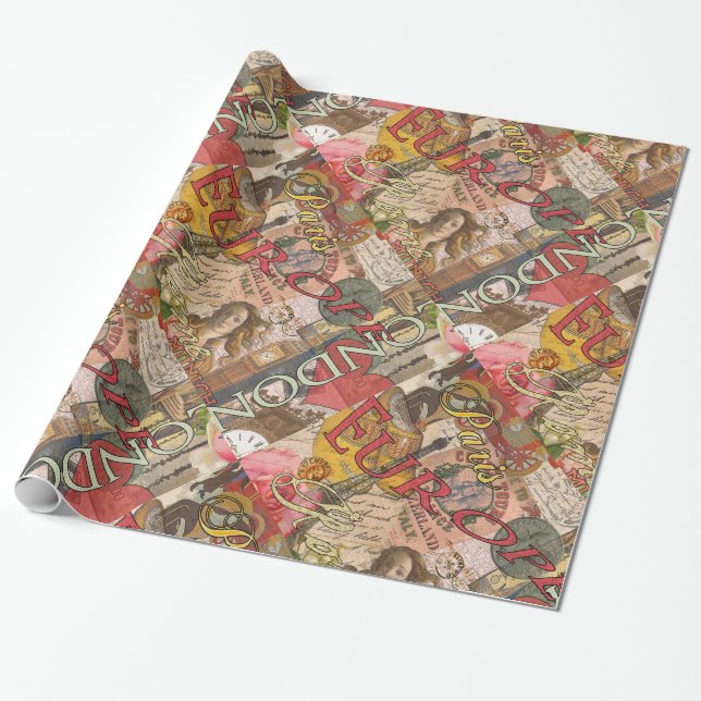 Papier Cadeau Europe Travel Vintage (Déroulé)
