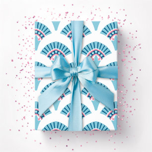 Papier Cadeau Éventail à ruches rose et aqua
