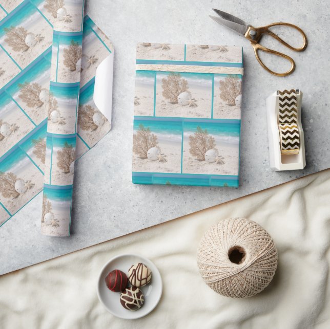 Papier Cadeau Éventail de mer avec dollar de sable et étoile de  (Artisanat)