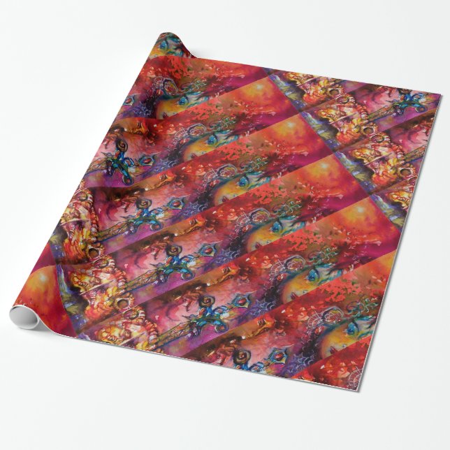 Papier Cadeau EXCALIBUR, rouge violet bleu (Déroulé)