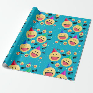 Papier Cadeau Excité Happy YAY Emojis dans les fêtes Casquettes