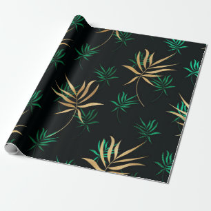 Papier Cadeau Exotique Vert Tropical et Or