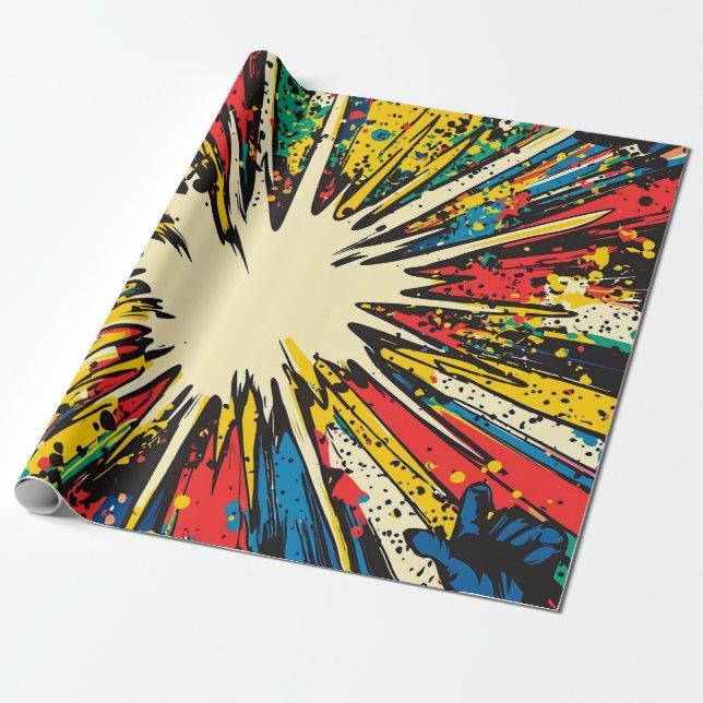 Papier Cadeau Explosion d'art pop de style comique (2) (Déroulé)