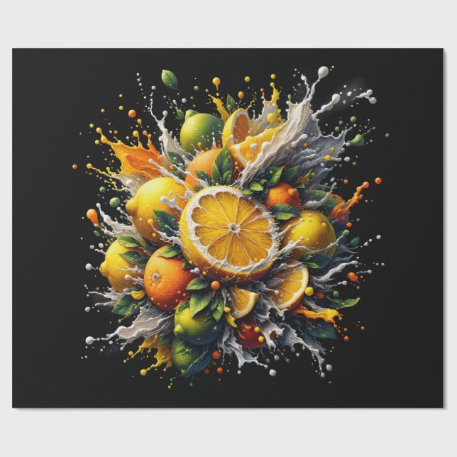 Papier Cadeau Explosion de Citrus (Plat)