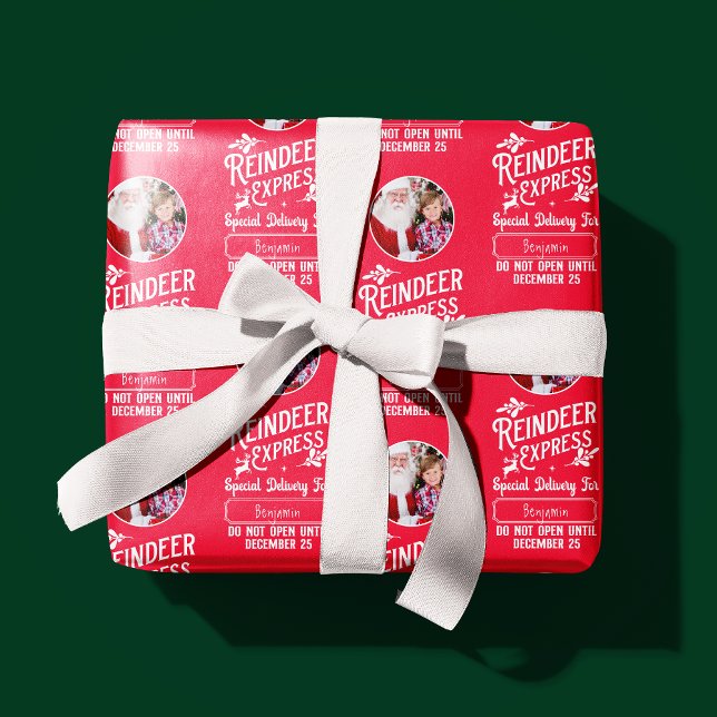 Papier Cadeau Express de rennes de Père Noël Nom et photo Noël (Créateur téléchargé)