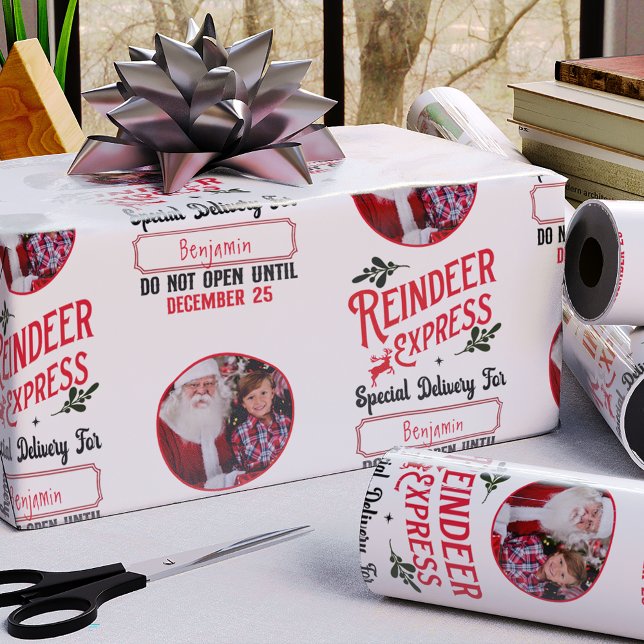 Papier Cadeau Express de rennes de Père Noël Nom et photo Noël (Créateur téléchargé)