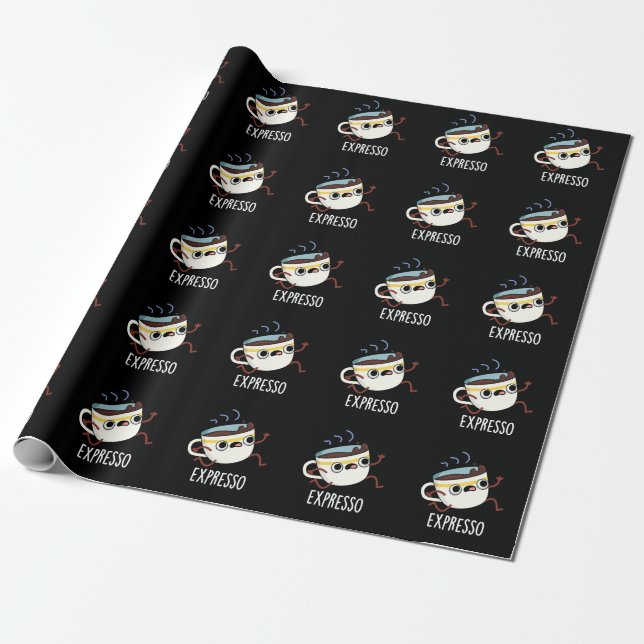 Papier Cadeau Expresso Drôle Coureur de café Pun Dark BG (Déroulé)
