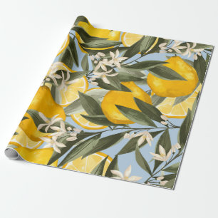Papier Cadeau Exquis motif aux fruits jaunes bergamot, cit