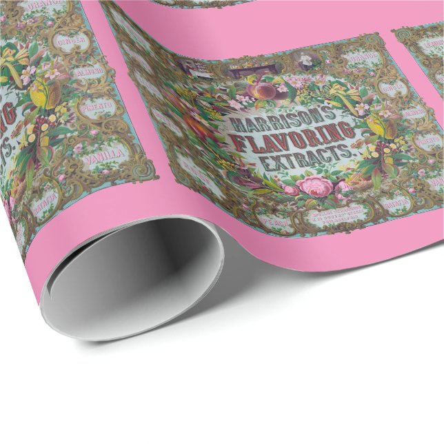 Papier Cadeau Extraits de cuisson de fruits à fleurs victoriens  (Coin rond)