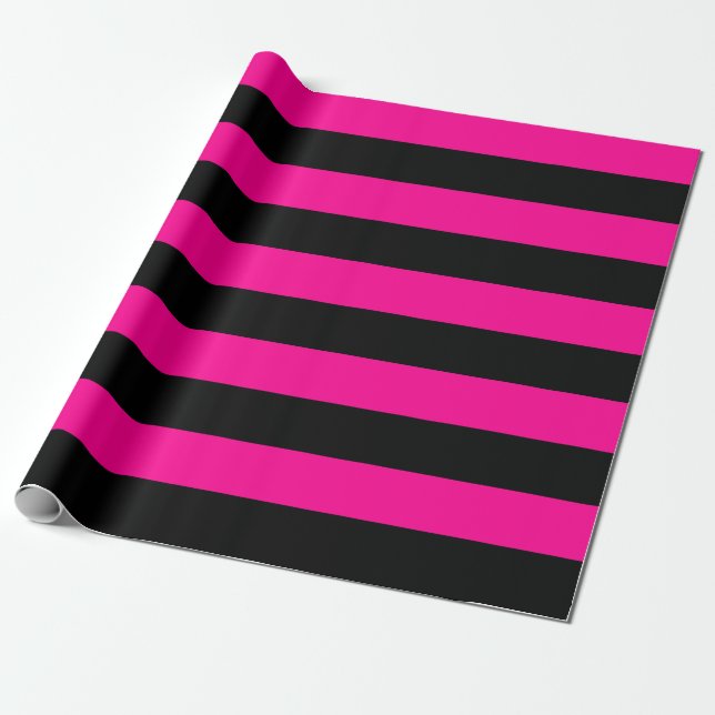 Papier Cadeau Extrêmement grandes bandes roses et noires (Déroulé)