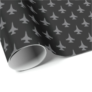 Papier Cadeau F-16 Viper Fighter Jet Motif Gris sur noir