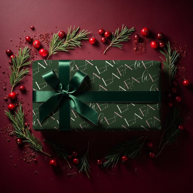 Papier Cadeau Fa La La Green & Pink Typographic Christmas Carol (Fa La La Green & Pink Typographic Christmas Carol Wrapping Paper)