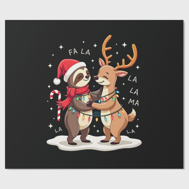 Papier Cadeau Fa La La Llama Xmas Lights Sloth Riding Llama Chri (Plat)