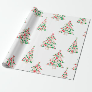 Papier Cadeau Fabriqué en arbre de Noël empreinte de patte