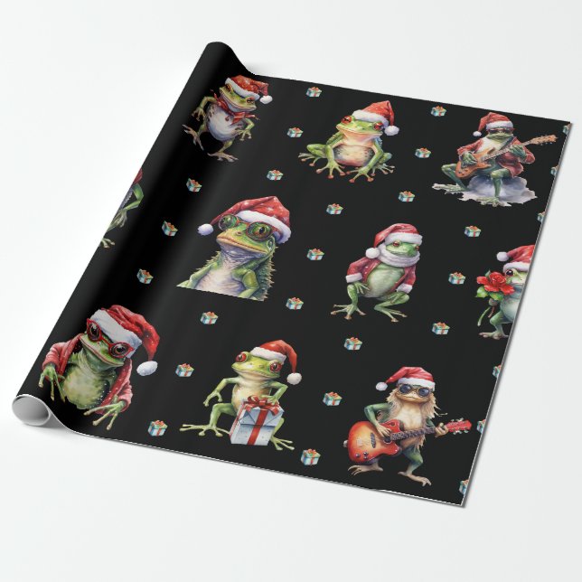 Papier Cadeau Fabrique Frog Rock Band Noël Fête Noir (Déroulé)