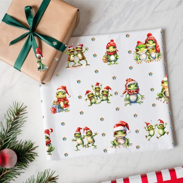Papier Cadeau Fabuleux grenouilles Noël en blanc (Créateur téléchargé)