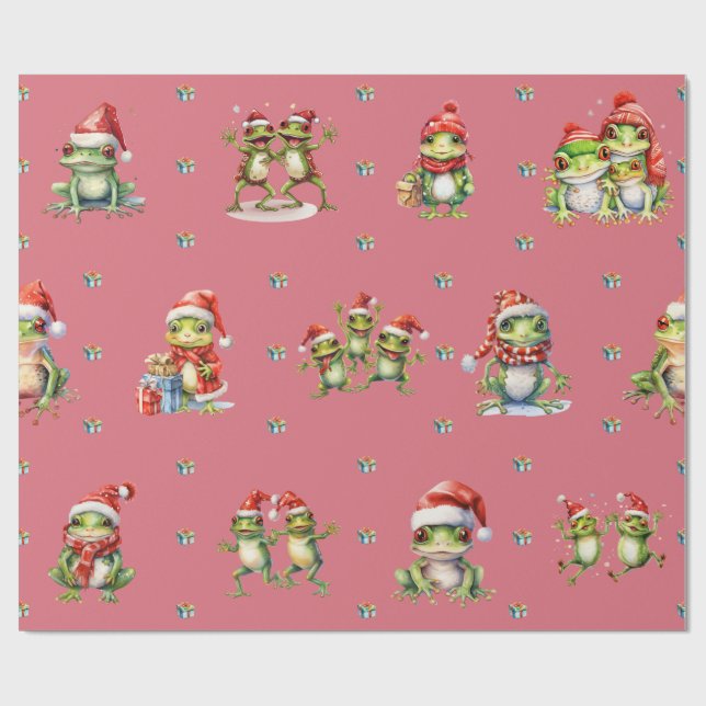 Papier Cadeau Fabuleux grenouilles Noël Fêtes Lt Red Wrapper (Plat)
