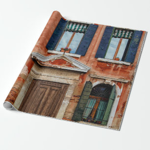 PAPIER CADEAU FAÇADE DE BÂTIMENT PEINTE ORANGE