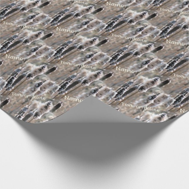 Papier Cadeau Faded Fluffy Cattails Nature Personnalisée (Coin)