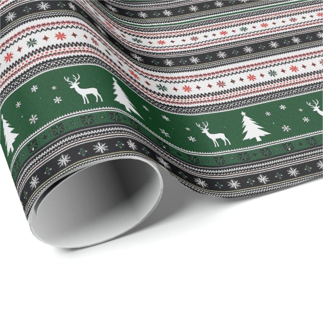 Papier Cadeau Fair Isle Holiday Knit (Coin rond)