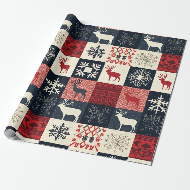 Papier Cadeau Fair Isle Patchwork | Reindeer (Déroulé)