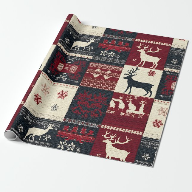 Papier Cadeau Fair Isle Patchwork | Renard rustique (Déroulé)