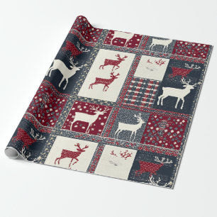 Papier Cadeau Fair Isle Patchwork Renne rustique (2)
