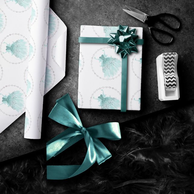 Papier Cadeau Fairy Wing Mint Gown | Luxe Pearl Green Aqua Sheen (Créateur téléchargé)