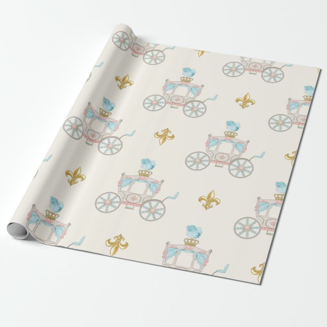 Papier Cadeau Fairytale Carriage Royal Fleur Gold Blush Ivory (Déroulé)